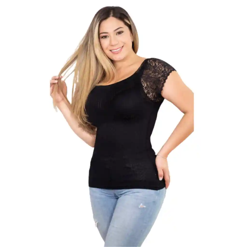 5009-blusa Moldeadora Control Abdomen Manga Corta Color: Turquesa Talla: Unica