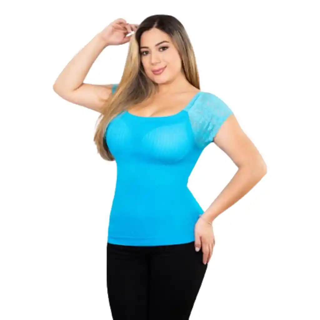 5009-blusa Moldeadora Control Abdomen Manga Corta Color: Turquesa Talla: Unica