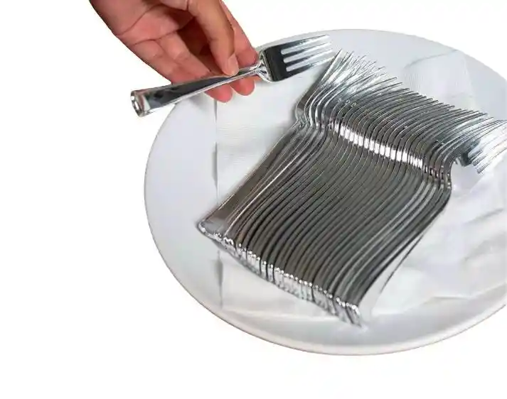 Tenedor Plateado Plástico Desechable, Tenedor De Lujo, Tenedor Elegante