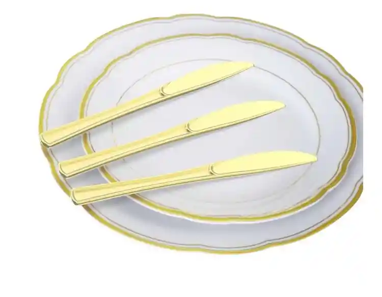 Cuchillo Dorado Plástico Desechable, Cubierto De Lujo, Cubierto Elegante