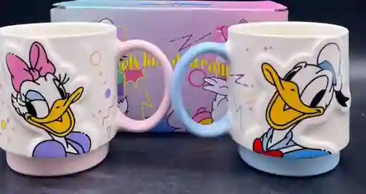 Par Mugs Taza Pocillo Vaso Ceramica Con Motivo Pato Donald Duck Y Daisy