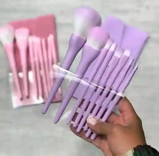 Set De Brochas X8 Piezas Leather Make Up Brush Morado