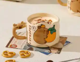 Mug Taza Pocillo Vaso Ceramica Motivo Capibara Con Cuchara