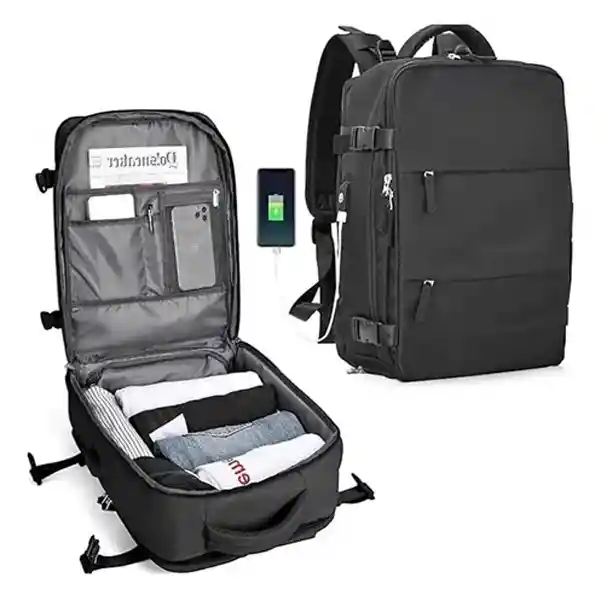Maleta De Mano Para Cabina Viaje Y Ordenador Usb Impermeable Negro