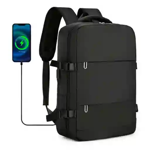 Maleta De Mano Para Cabina Viaje Y Ordenador Usb Impermeable Negro