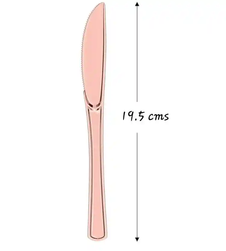 Cuchillo Plástico Desechable Oro Rosa 19.5 Cms, Cubierto De Lujo, Cubierto Elegante