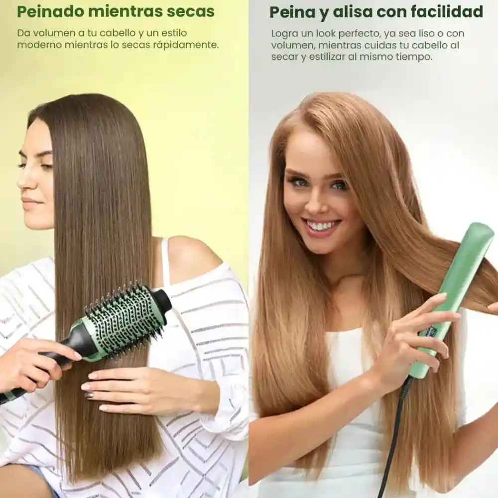 Combo Plancha Y Cepillo Secador Generico Aguacate Con Macadamia