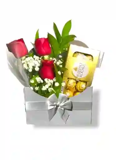 Caja De 8 Chocolates Ferrero Y 3 Unidades De Rosas .