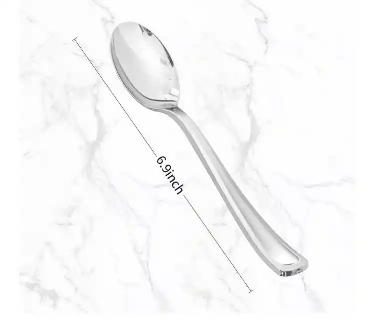 Cucharita Plastica Desechable Plateada Dulcera, Cubierto Elegante, Cubierto De Lujo
