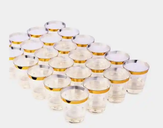 Vaso 10 Onzas Plastico Con Borde Dorado