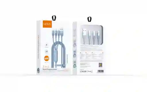 "desata 66w De Energía – Cable 3 En 1 Para Todo Dispositivo" (usb C-micro Usb- Iphone Lightning)
