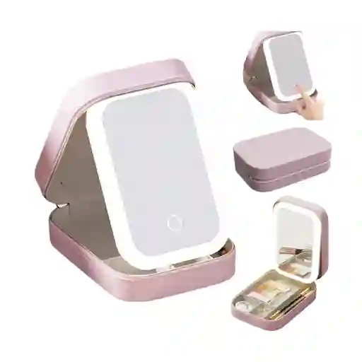 Joyero Portatil Con Espejo Y Luz Ideal Para Viajes Y Rutinas