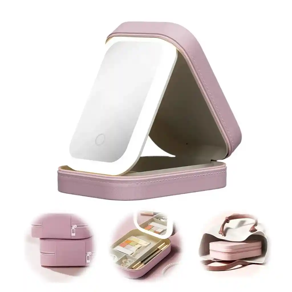 Joyero Portatil Con Espejo Y Luz Ideal Para Viajes Y Rutinas