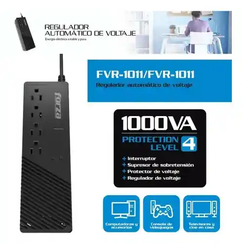 Regulador De Voltaje Forza Fvr-1011 1000va 500w 4 Tomas 120v