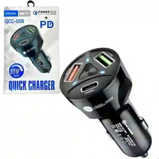 Cargador De Auto 55w Con 3 Puertos – Carga Rápida Y Eficiente