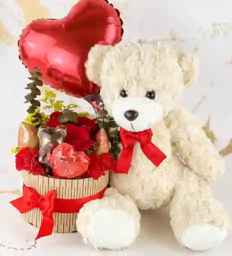 Cofre Romance Y Peluche Oso Blanco
