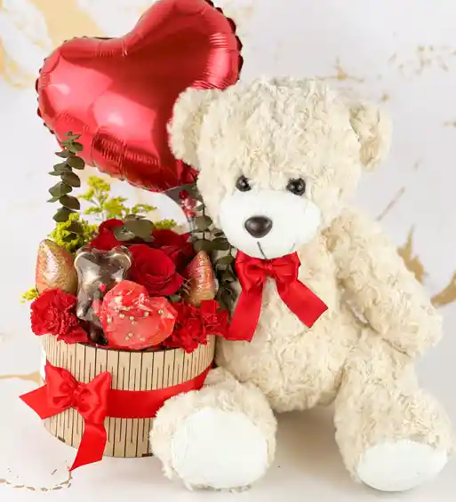 Cofre Romance Y Peluche Oso Blanco