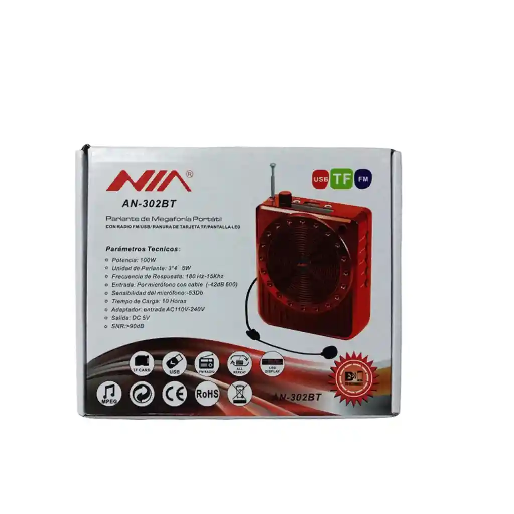 Parlante Megáfono An-302bt Recargable Usb Con Micrófono 100w