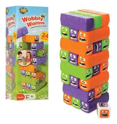 Jenga Juego De Mesa Gusanos Wobbly Worms 24 Bloques Con Dado