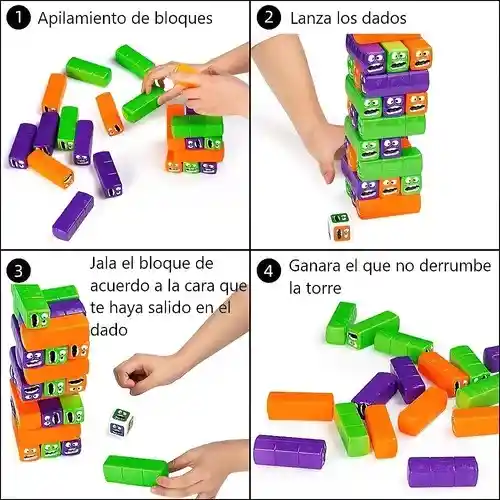 Jenga Juego De Mesa Gusanos Wobbly Worms 24 Bloques Con Dado