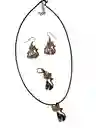 Collar Aretes Llavero Forma Gato Café