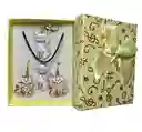 Collar Aretes Llavero Forma Gato Blanco
