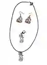 Collar Aretes Llavero Forma Gato Blanco