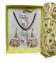 Collar Aretes Llavero Forma Gato Blanco