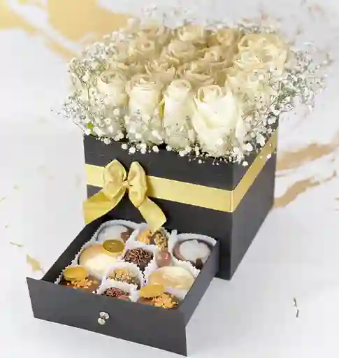Cofre Chocolates Rosas Blancas