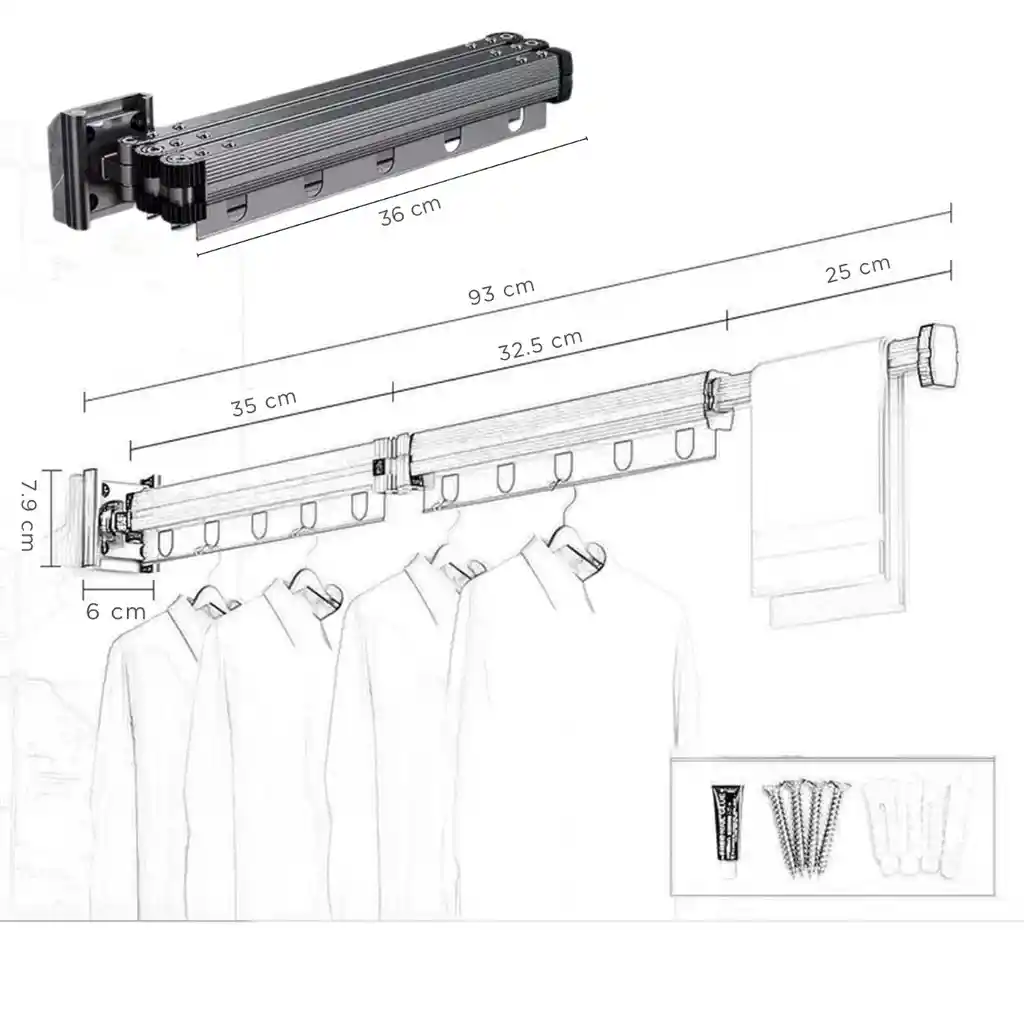 Tendedero De Ropa Retractil Plegable Estensibile Metalico Ahorrador De Espacio