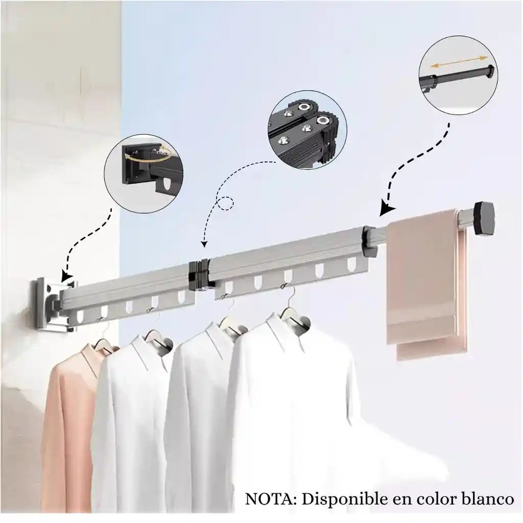 Tendedero De Ropa Retractil Plegable Estensibile Metalico Ahorrador De Espacio
