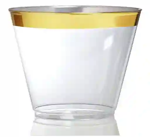 Vaso 9 Onzas Transparente Borde Dorado , Vaso Elegante, Vaso Desechable Cristal