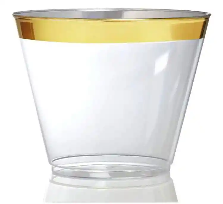 Vasos 9 Onzas Transparente Borde Dorado , Vaso Elegante, Bonito Y De Lujo, Vaso Desechable Crista