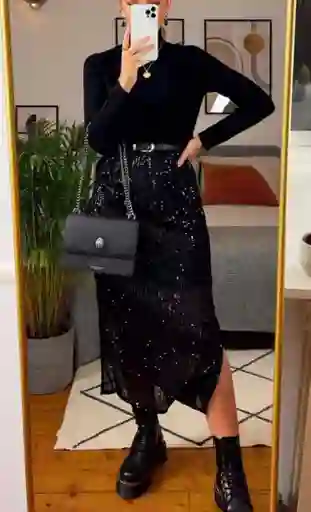 Falda Midi Larga De Lentejuels