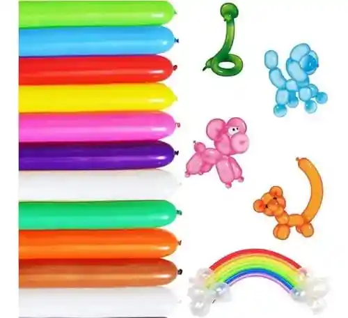 Globos Mil Figuras, Globo Tubito, Colores Surtidos X50 Unidades