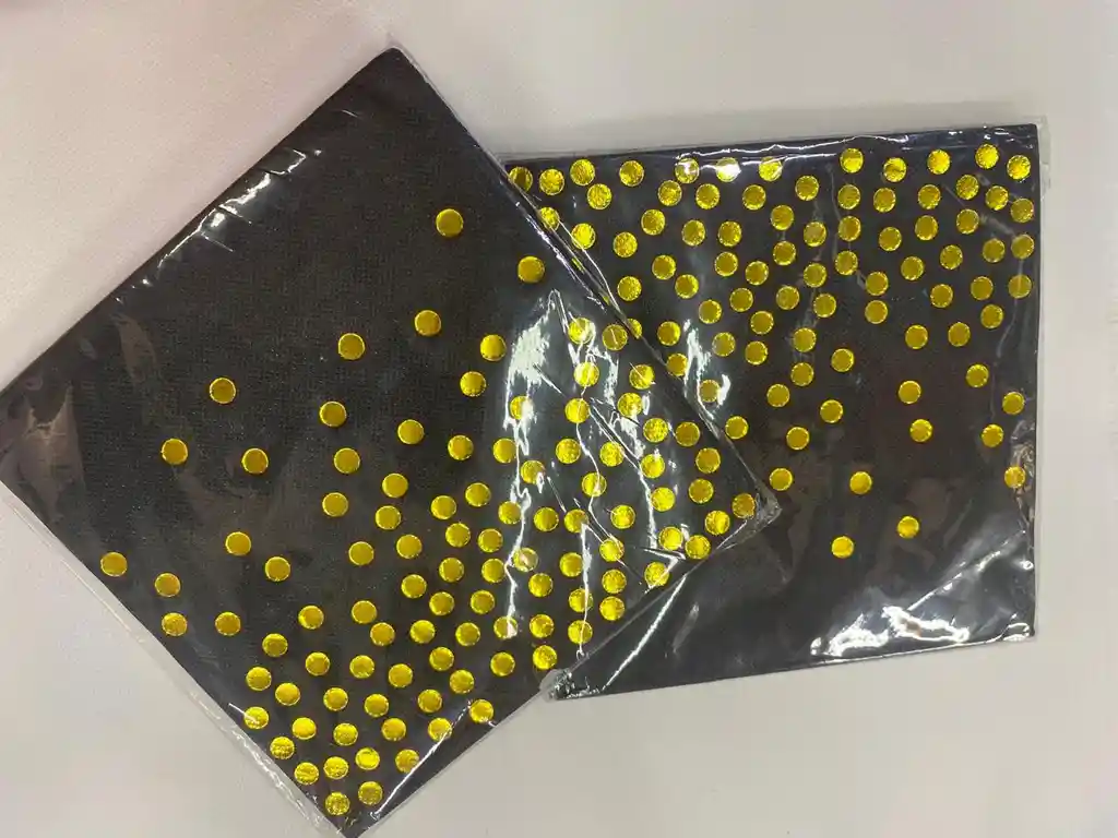 Servilletas De Papel Negras Con Puntos Dorados, Servilletas Elegantes