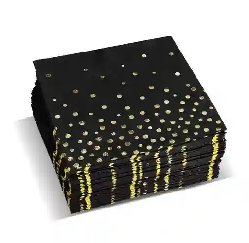 Servilletas De Papel Negras Con Puntos Dorados, Servilletas Elegantes