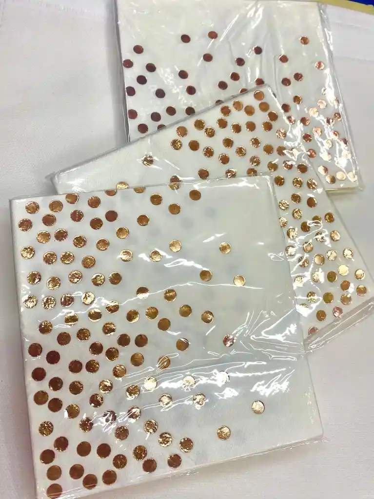 Servilleta Elegante Blanca Con Puntos Oro Rosa