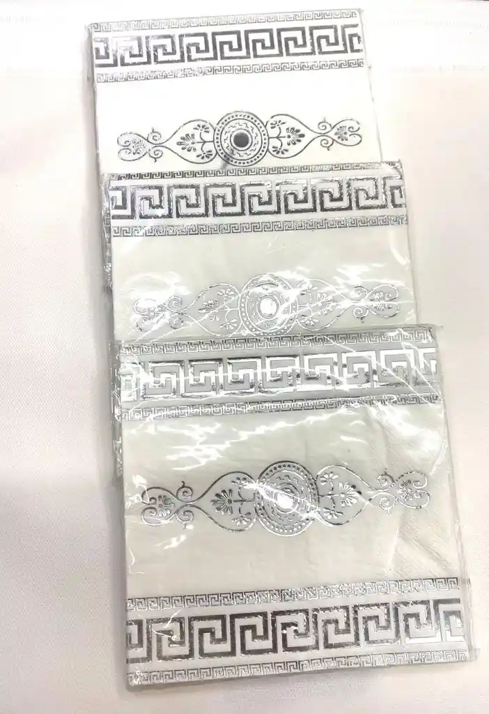 Servileta Blanca Decoracion Borde Cuadrado Plateado, Servilleta Elegante