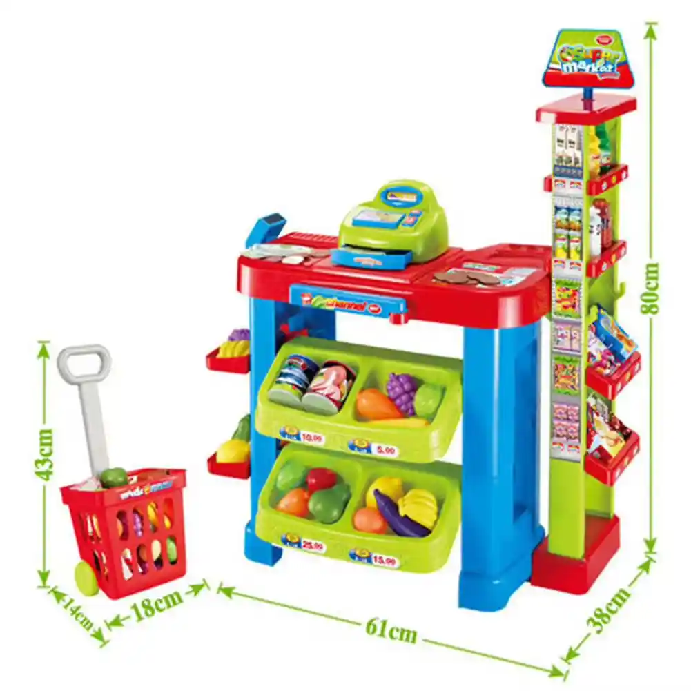 Supermercado Infantil Con Accesorios Caja Registradora Carro