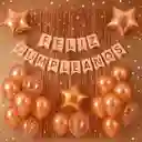 Kit Decoración Oro Rosa Cumpleaños Cortinas Bombas Completo