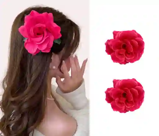 Pinza Clip Flor Rosa Hawaiana Para Pelo Cabello Set X 2 Und
