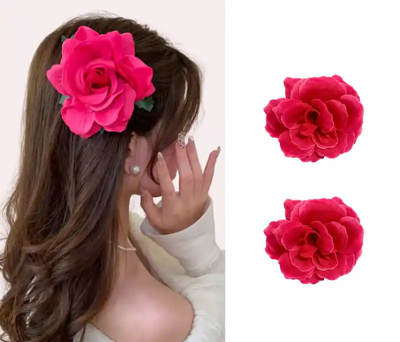 Pinza Clip Flor Rosa Hawaiana Para Pelo Cabello Set X 2 Und