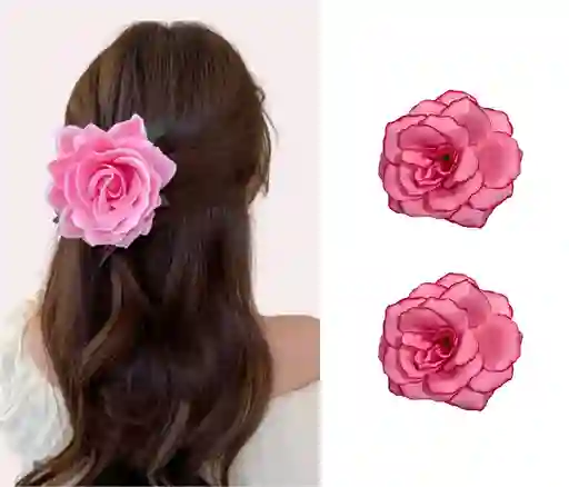 Pinza Clip Flor Rosa Hawaiana Para Pelo Cabello Set X 2 Und