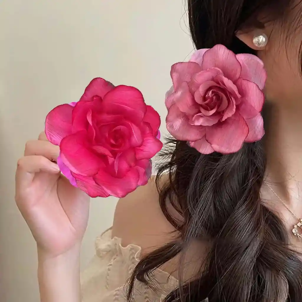 Pinza Clip Flor Rosa Hawaiana Para Pelo Cabello Set X 2 Und