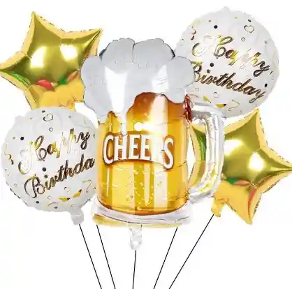 Bouquet De Globos Cerveza Happy Birthday 5 Pcs