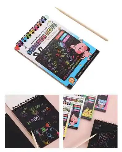 Libreta Magica Papel Bloc De Notas Scratch Rasgado Rainbow Animalitos Surtido 20x14 10 Pag