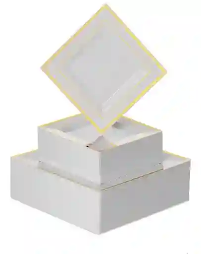Set Plato Blanco Cuadrado Borde Dorado, Plato Elegane