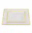 Set Plato Blanco Cuadrado Borde Dorado, Plato Elegane