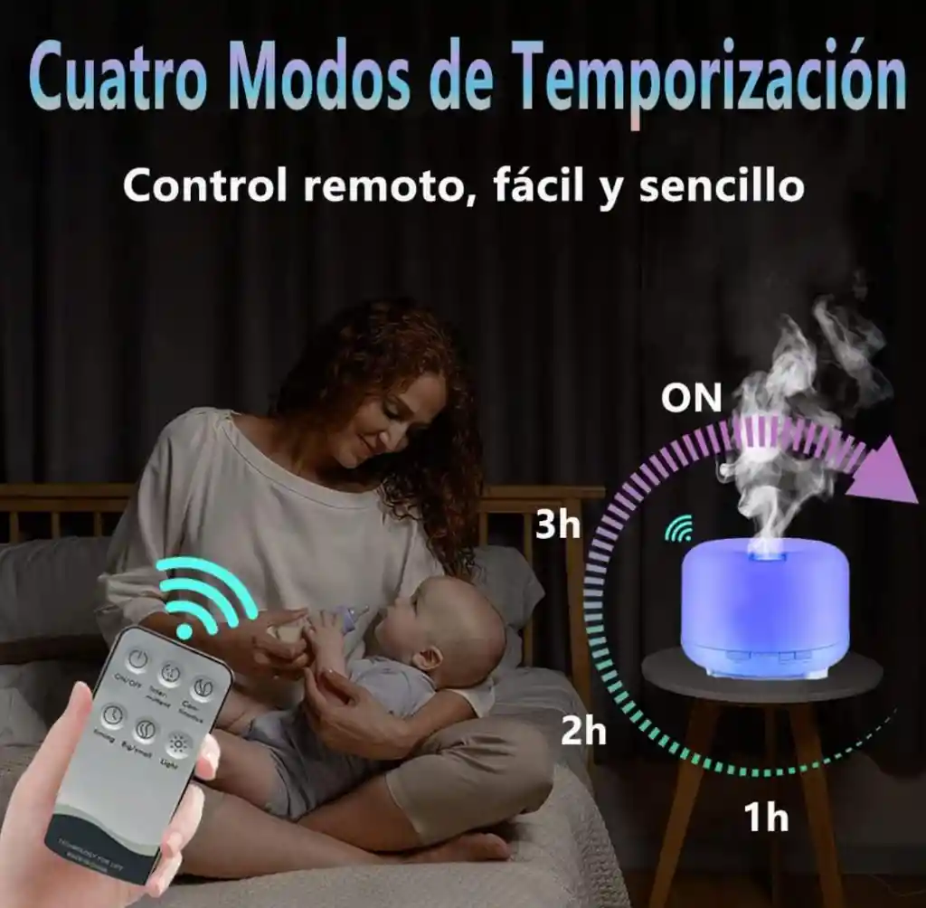 Humidificador Difusor De Aroma, Luz Led, Control + 1 Esencia Hidrosoluble (500ml)